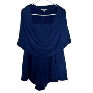 Prairie Underground Shawl Collar Hemp Cotton Half Sleeve Top Size XS Navy Blue